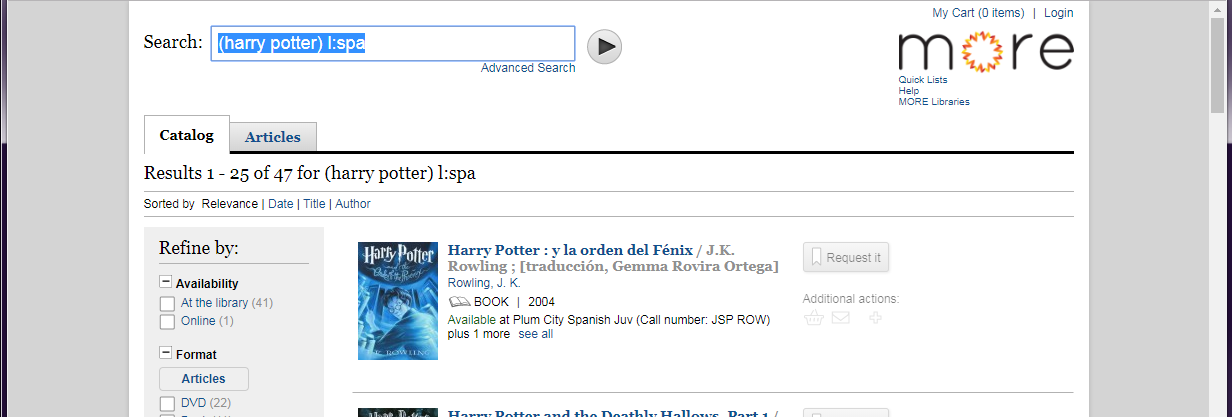 screenshot of results