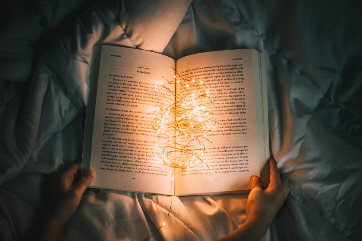 Open book with fairylights