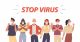 Cartoon image of people wearing masks to stop the spread