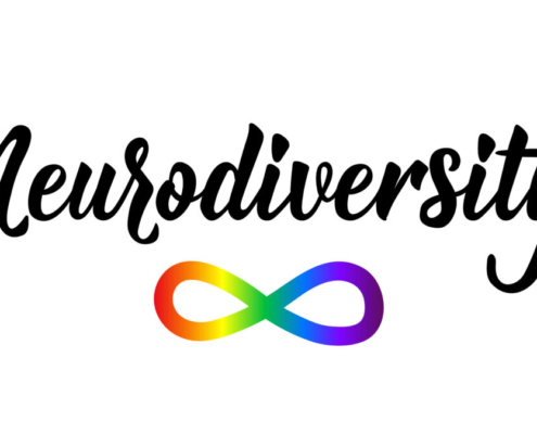 Banner reads Neurodiversity with a rainbow colored infinity symbol