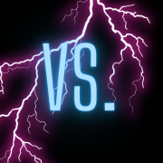 Lightning bolt with abbreviation for versus.