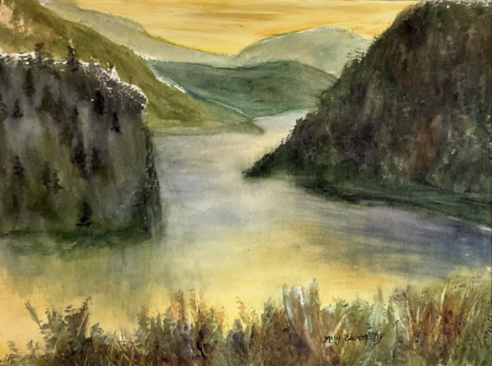 “Geirangefjord, Norway” | Mary Elworthy | watercolor | 18″ x 22″ | $275 "Geirangefjord, Norway" | Mary Elworthy | watercolor | 18" x 22" | $275