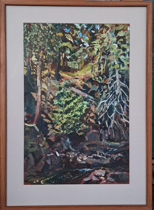“Brule River at Judge Magney Park” | Anders Shafer | acrylic | 28″ x 20″ | $500 "Brule River at Judge Magney Park" | Anders Shafer | acrylic | 28" x 20" | $500