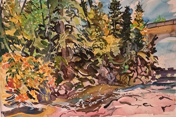 “Cascade River at Route 61″ | Anders Shafer | watercolor | 20″ x 28” | $500 "Cascade River at Route 61" | Anders Shafer | watercolor | 20" x 28" | $500