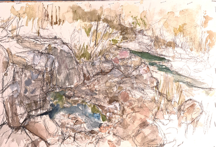 “Temperance River August 10 2023” | Barbara Shafer | watercolor, charcoal, pencil | $300 "Temperance River August 10 2023" | Barbara Shafer | watercolor, charcoal, pencil | $300