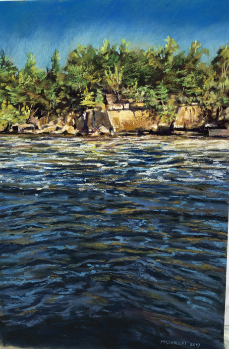 “Eau Claire River – Below the Dam” | Maureen Skroski | pastel | 19.5″ x 25.5″ | $950 "Eau Claire River - Below the Dam" | Maureen Skroski | pastel | 19.5" x 25.5" | $950