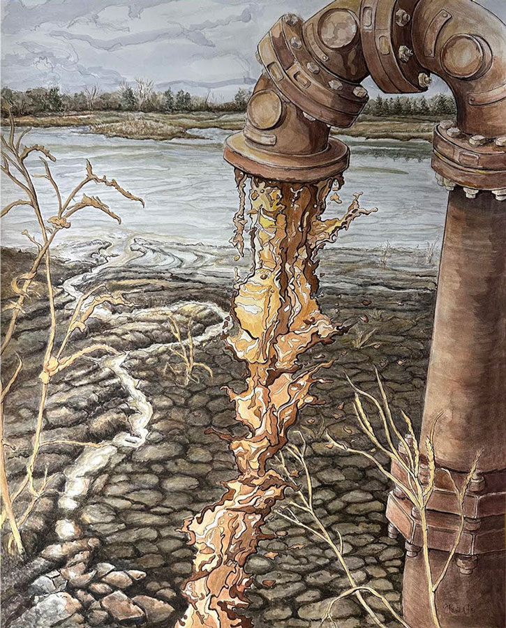 Eau Claire Sand Filtration Backwash | Janice Roberts | watercolor, colored pencil, ink, homemade walnut ink | $350