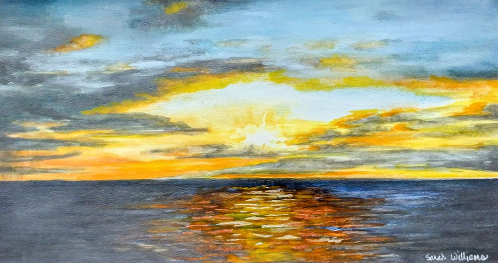 Hawaii Sunset | Sarah Williams | watercolor and foil | $260